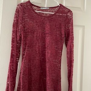 See through maroon floral long sleeve shirt